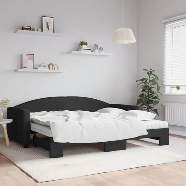 Maison Exclusive - Sengebænk med udtræk og sort madras 90x200 cm stof