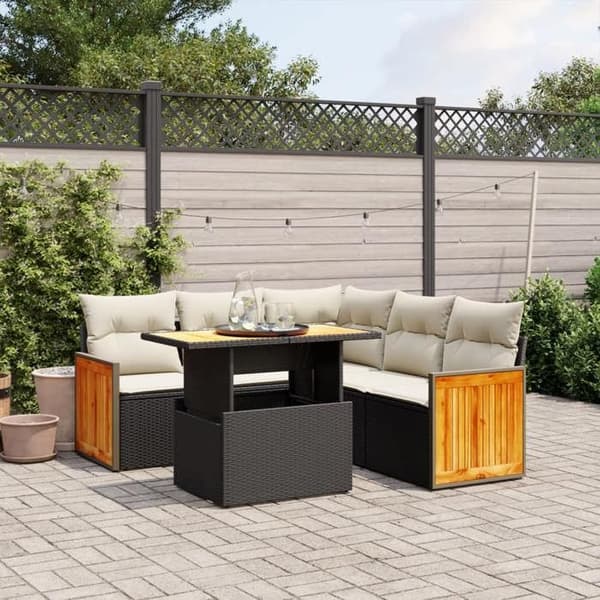 Maison Exclusive - Havegruppe 6 stk med sorte puder i flettet harv