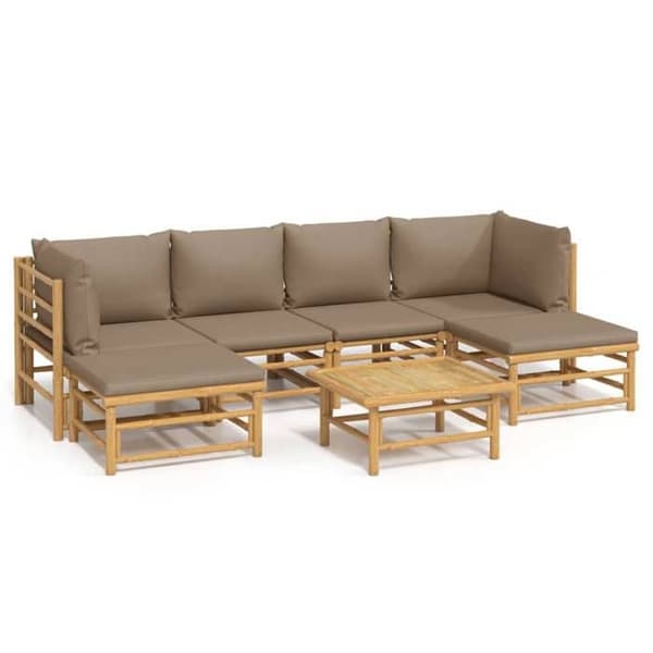 Havemøbler - EKSKLUSIVT HUS - 7 dele - Bambus - Taupe puder - Modulerbar Mol