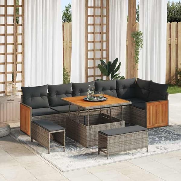 Maison Exclusive - 9-delars trädgårdsoff-set 9-sits Grå Grå