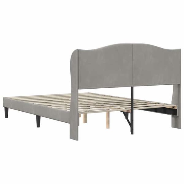 Sengestel - EKSKLUSIV HUS - 140 x 200 cm - Hovedgærde i velour - Lys grå - Lamelseng Ljusgrått