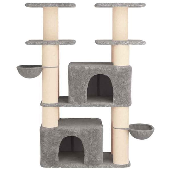Kattetræ - EKSKLUSIVT HUS - 147 cm - Sisal søjler - Indbygget condo - Multi-platforme Ljusgrått