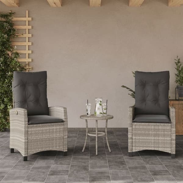 Maison Exclusive - Bistro-set 3 delar med ljusgrå kuddar i flätad resin