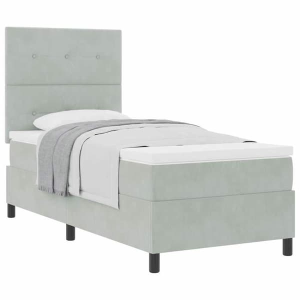 Maison Exclusive - Fjederseng med lys grå hovedgærde 90 x 190 cm Velour