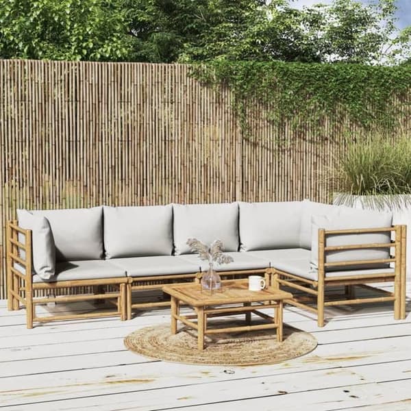 Maison Exclusive - Havegruppe 6 stk med lysegrå puder i bambus