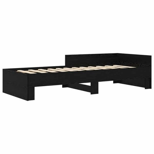 Sengestel - EKSKLUSIV HUS - Sort eg - 80 x 200 cm - Integreret hovedgærde - Lamelseng svart ek