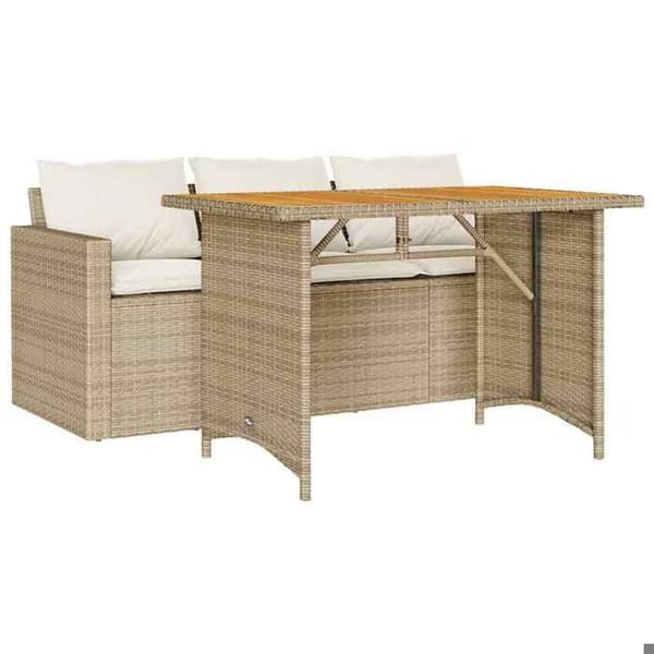 Maison Exclusive - Puutarhakalusteryhmä ja 2 kpl beige polyrottinkityynyä