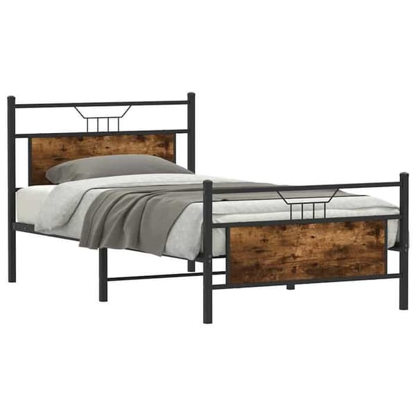 Sengestel - EKSKLUSIV HUS - 100x200 cm - Røget eg - Træ & stål - Lamelseng Rökt ek