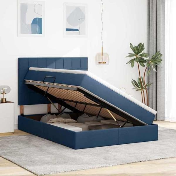 Maison Exclusive - Seng med opbevaring og madras Blå 140 x 190 cm stof
