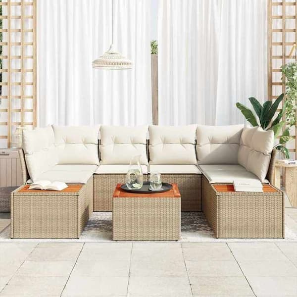 Trädgårdsmöbler - EXKLUSIVT HEM - Set med 7 delar - Beige - Poly rattan - Modulär, hållbar beige