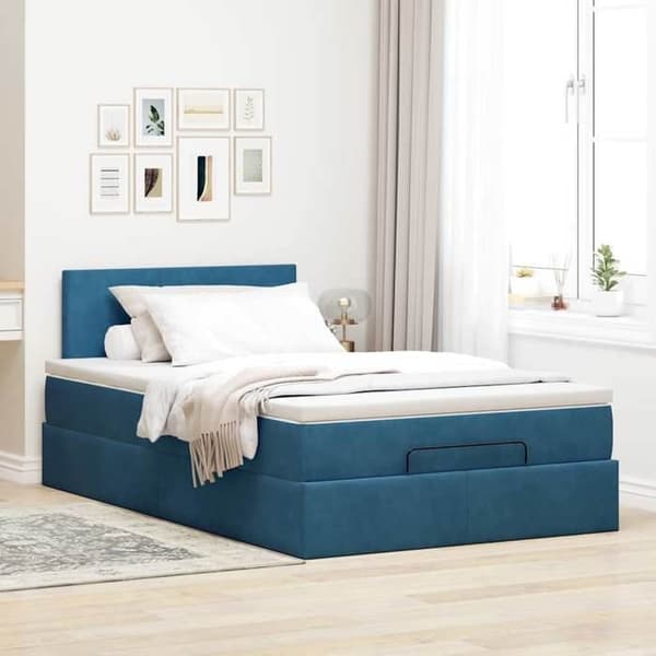 Seng ottoman - Maison Exclusive - 120 x 190 cm - Mørkeblå velour - Hydraulisk opbevaring Mörkblå
