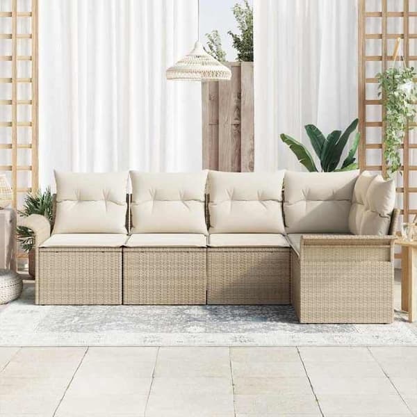 Trädgårdsmöbler - EXKLUSIVT HUS - Modulär - 5 delar - Beige polyrotin - Stålstruktur beige