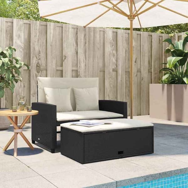Maison Exclusive - Trädgårdsoffa med kuddar 2 platser svart flätad resin