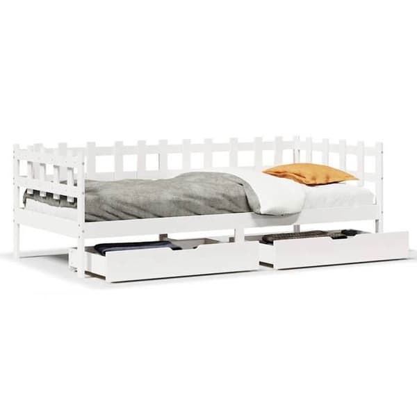 Seng om dagen - EKSKLUSIVT HUS - 90x190 cm - Massivt træ - 2 i 1 sofa-seng - 2 opbevaringsskuffer Vit