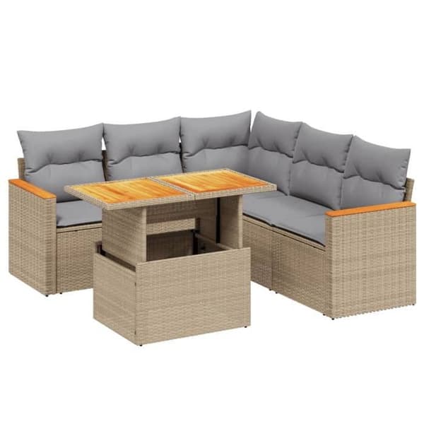 Maison Exclusive - Trädgårdsmöbler med kuddar 6 delar beige flätad resin