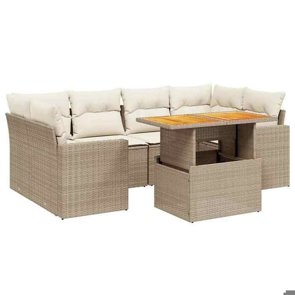 Maison Exclusive - Trädgårdsmöbler med kuddar 7 delar beige flätad resin