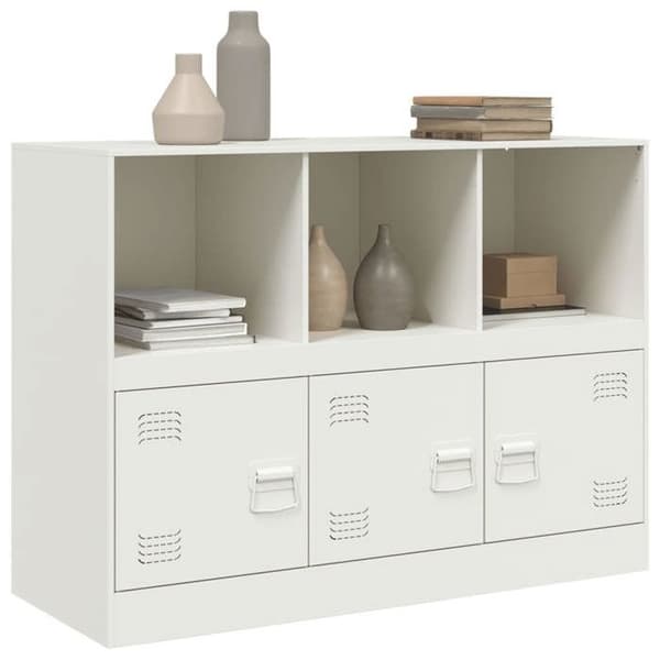 Buffet bas - EKSKLUSIVT HUS - 99x39x73 cm - Koldvalset stål - Hvid - 3 døre Vit