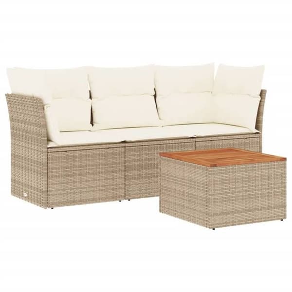 Maison Exclusive - Trädgårdsmöbler med kuddar 4 delar beige flätad resin