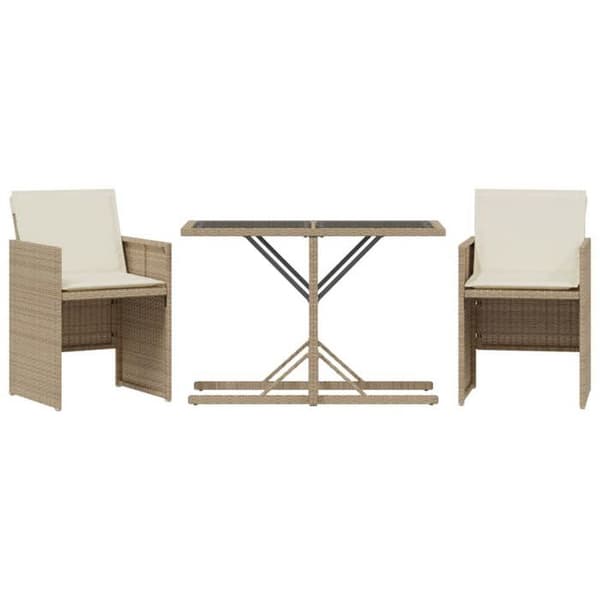 Maison Exclusive - Bistroset 3 delar med beige kuddar i flätad resin