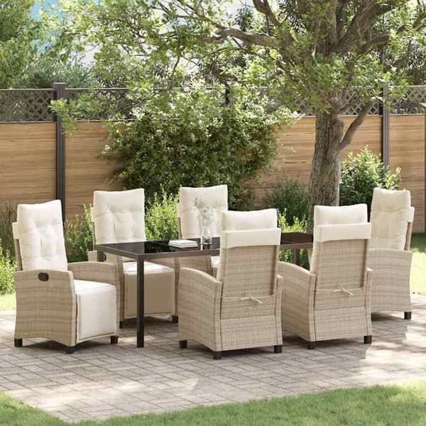Maison Exclusive - 7 pc spisestue sæt til haven i beige polyrotin beige