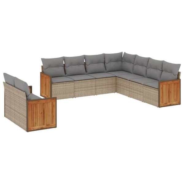 Maison Exclusive - Trädgårdsmöbler med kuddar 9 delar beige flätad resin