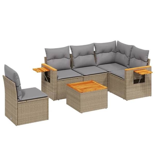 Maison Exclusive - Trädgårdsmöbler med kuddar 6 delar beige flätad resin