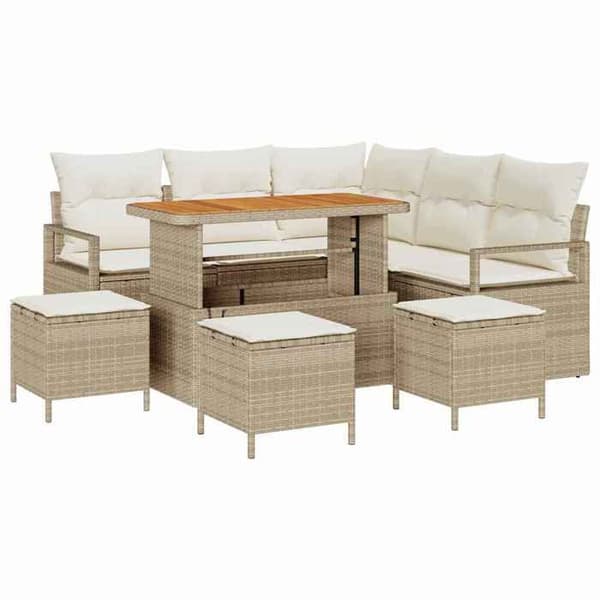 Maison Exclusive - 9 osan beige polyrottinkinen puutarhakalustesetti