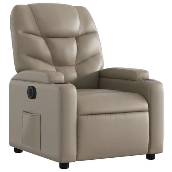 Elastisk elektrisk fåtölj - EXKLUSIV HEM - Cappuccino - Syntetläder - Lutning 135° - Koppställ Cappuccino