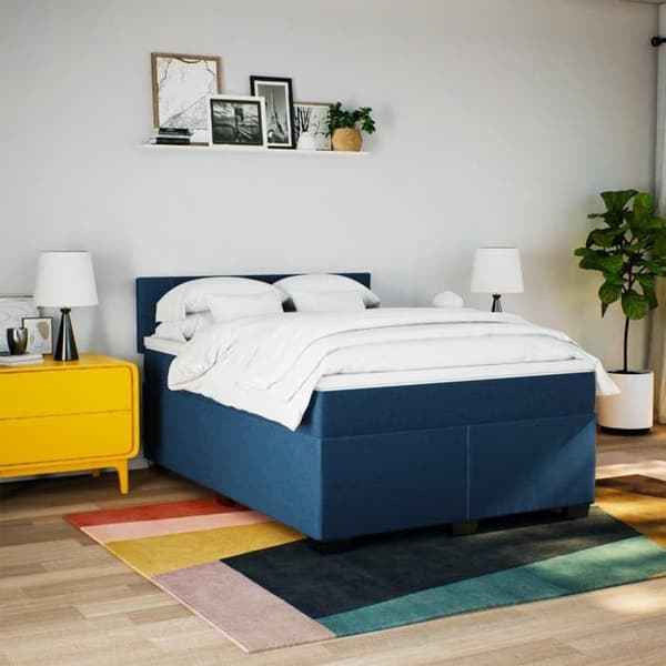 Maison Exclusive - Seng med lamelseng og madras Blå 140x200 cm Stof