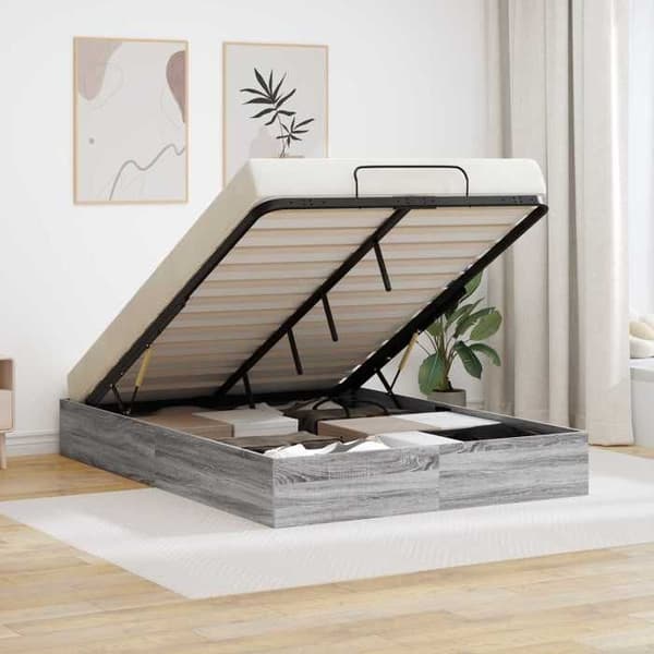 Sengestel ottoman - EKSKLUSIV HUS - 150 x 200 cm - Grå Sonoma - Ingeniørtræ - Gasmekanisme - Opbevaring Gris Sonoma