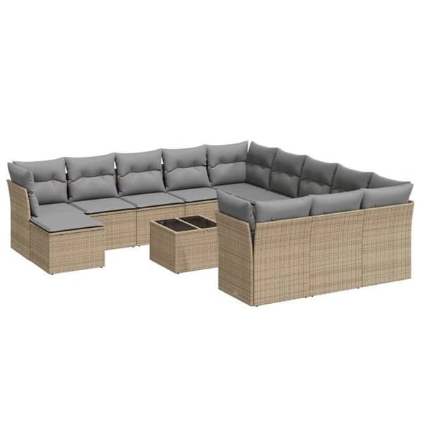 Maison Exclusive - Trädgårdsmöbler med kuddar 13 delar beige flätad resin
