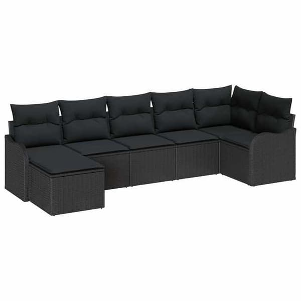 Trädgårdsmöbelset - EXKLUSIV HEM - 7 delar - Svart - Poly rattan - Modulär design Svart