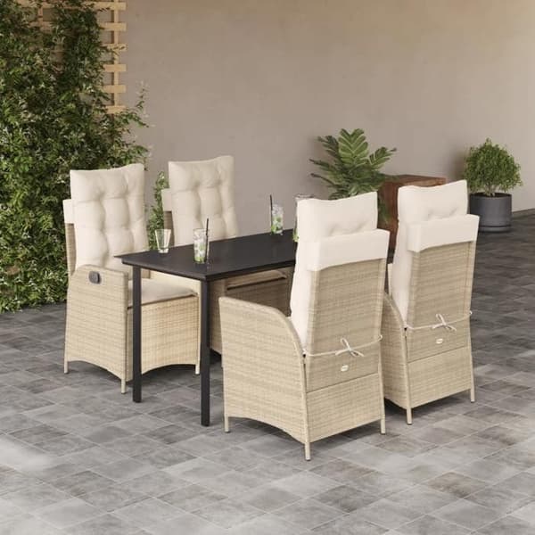 Maison Exclusive - Puutarhakalusteryhmä tyynyillä 5 kpl Beige polyrottinki