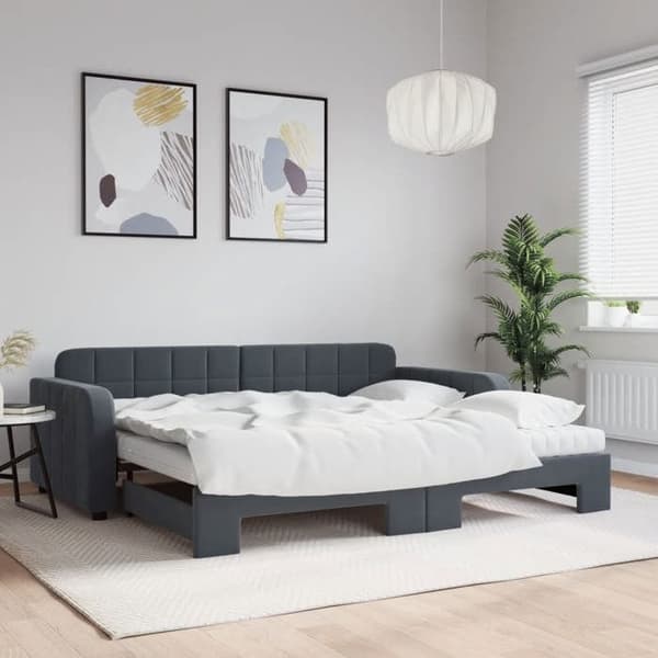 Maison Exclusive - Dagbädd med utdragssäng och mörkgrå madrass 90x200cm sammet Mörkgrå