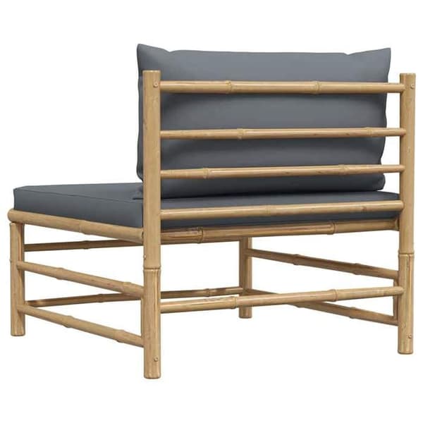 Maison Exclusive - Mitten av trädgården soffa med mörkgrå kuddar i bambu