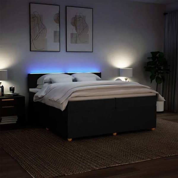 Maison Exclusive - Sengebund med lameller og madras sort 200x200 cm stof