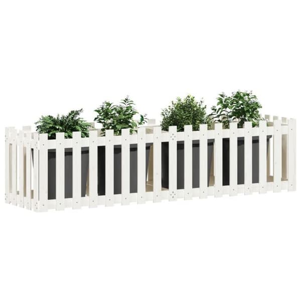 Höjd trädgårdssäng - EXKLUSIV HEM - 200x50x50 cm - Massivt trä - Vit - Rektangulär