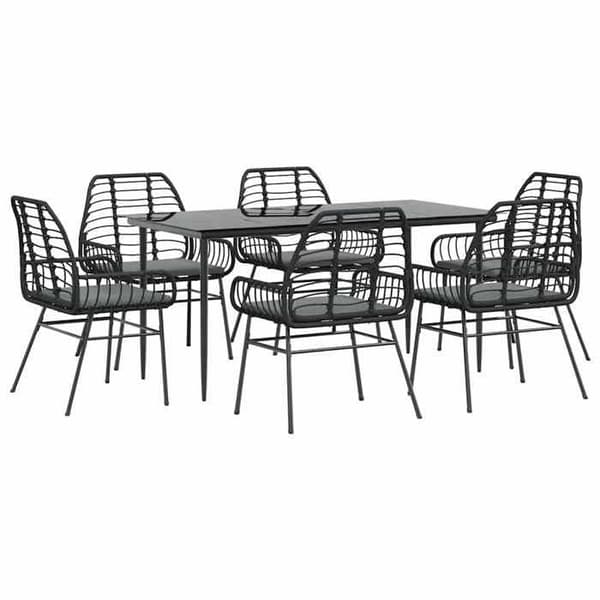 Havemøbel sæt - EKSKLUSIV HUS - 7 dele - Sort - Poly rattan & stål - Bord i hærdet glas Svart