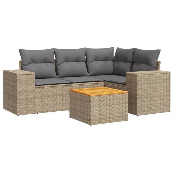 Maison Exclusive - Trädgårdsmöbler med kuddar 5 delar beige flätad resin