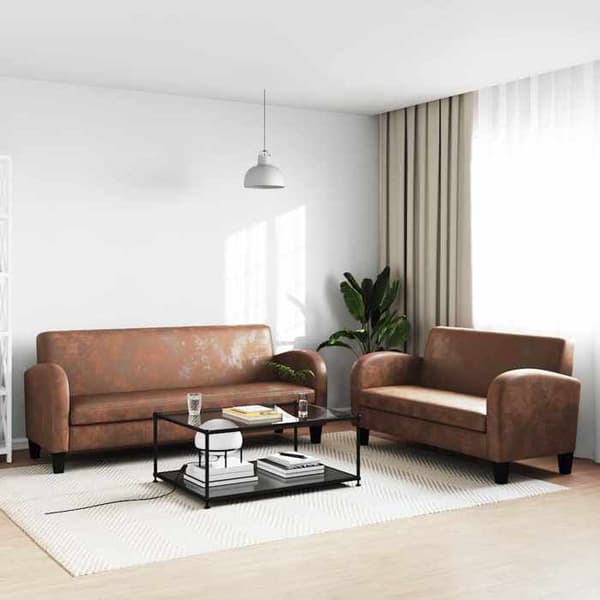 Maison Exclusive - 2-delt sofasæt i brunt imiteret ruskind brun