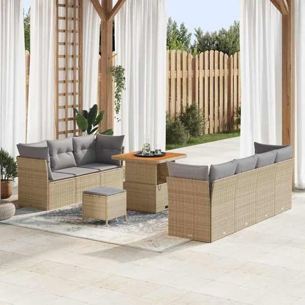 Maison Exclusive - 10 osan beige ja vaaleanharmaa puutarhakalustesarja