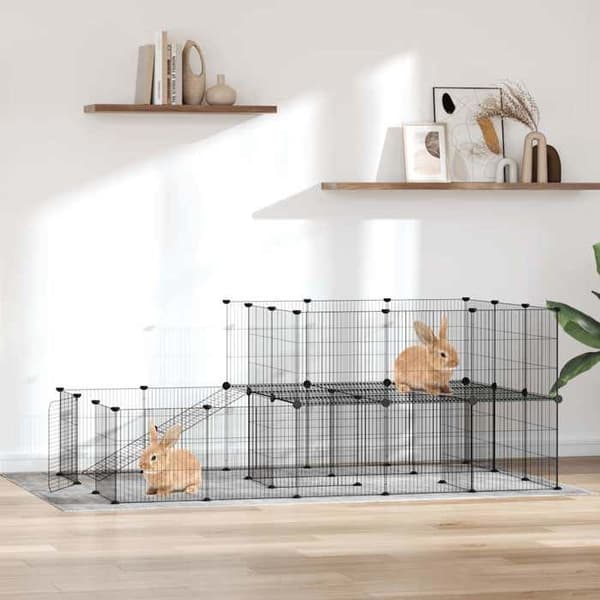 Maison Exclusive - Kæledyrbur med 44 paneler og dør Sort 175x105x70 cm