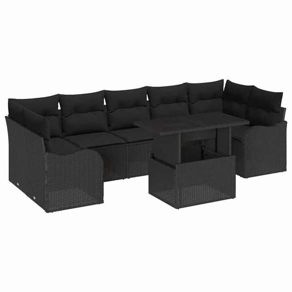 Maison Exclusive - 8 osan puutarhakalustesetti, musta polyrottinki