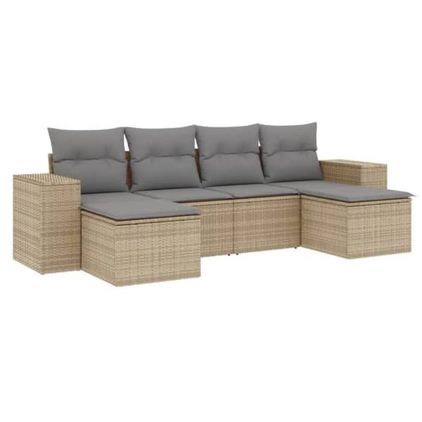 Maison Exclusive - Trädgårdsmöbler med kuddar 6 delar beige flätad resin