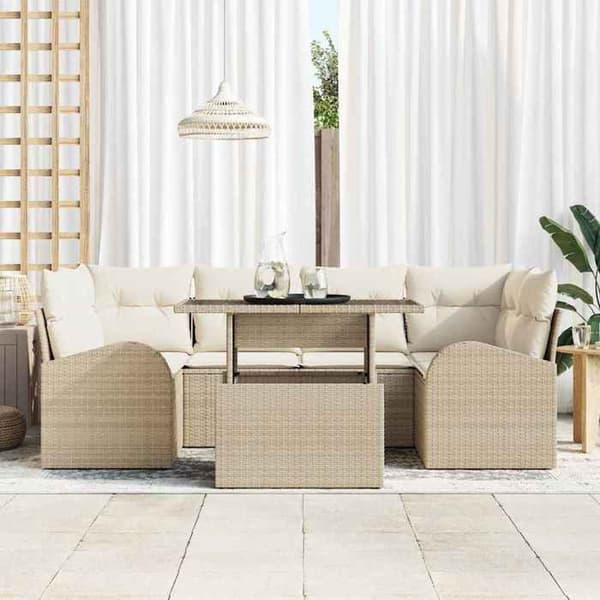 Trädgårdsmöbler - EXKLUSIVT HUS - Modulär - Beige - 7 delar - Hållbar polyrotting beige
