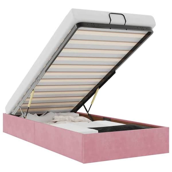 Ottoman sengestel - EKSKLUSIV HUS - 90x190 cm - Rosa velour - Lamelseng - Hydraulisk opbevaring Ros