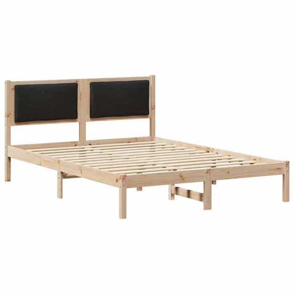 Sengestel - EKSKLUSIV HUS - 160 x 200 cm - Sort - Massiv fyr - Polyester hovedgærde Svart