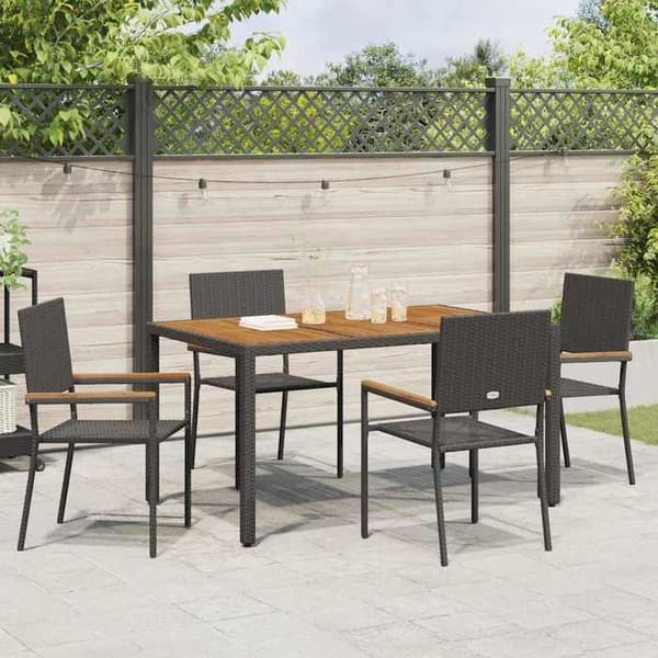 Maison Exclusive - 5 pc have spisebordssæt i sort polyrotin Svart