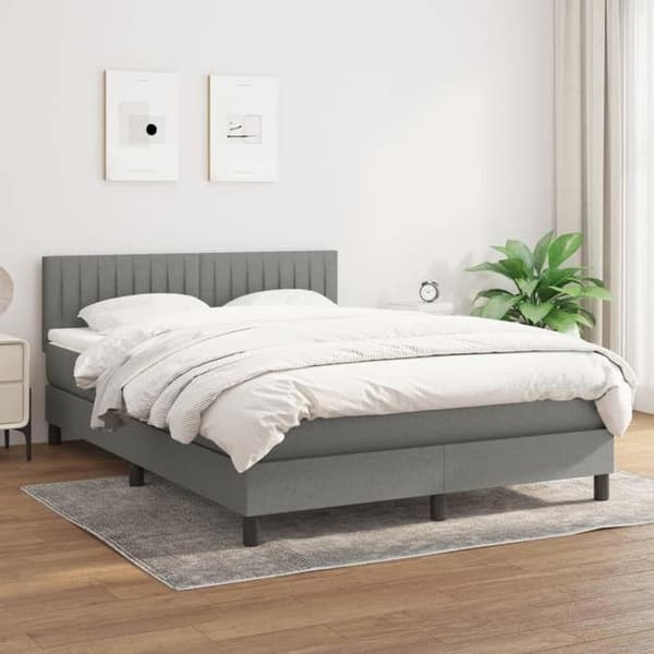 Maison Exclusive - Seng med lamelbund og mørkegrå madras 140x190cm Stof