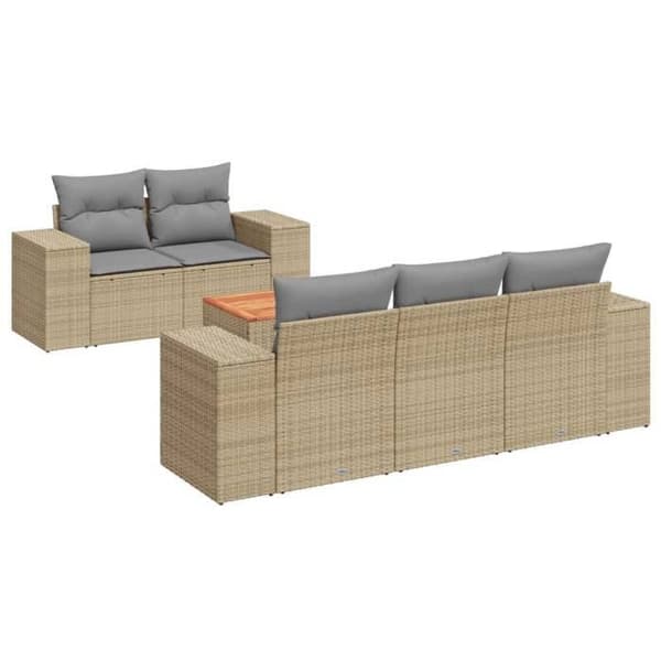 Maison Exclusive - Trädgårdsmöbler med kuddar 6 delar beige flätad resin